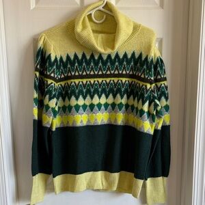 NWT LOFT Turtleneck Fair Isle Sweater in Yellow and Dark Green